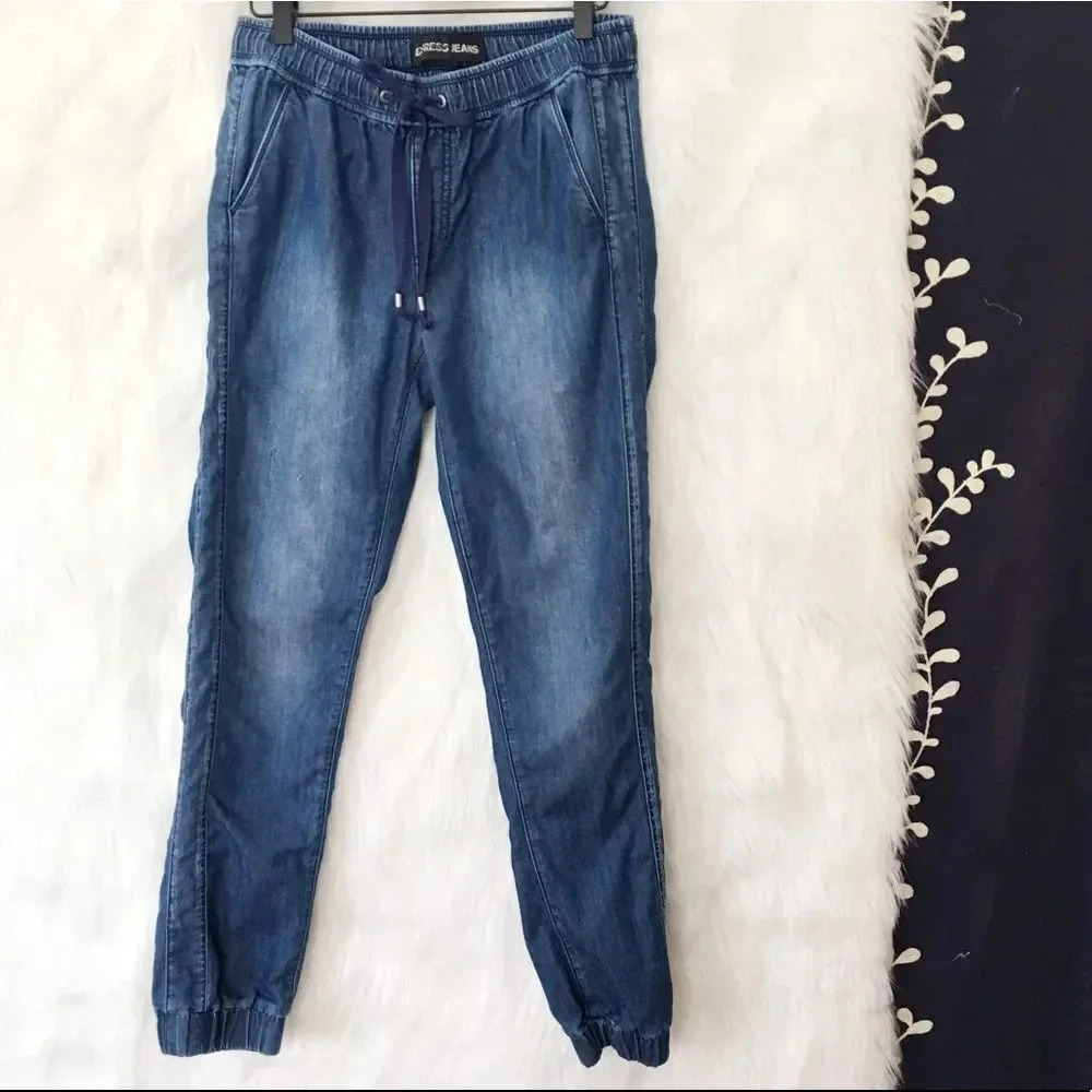 EXPRESS Chambray High Waist Drawstring Joggers - Picture 1 of 5